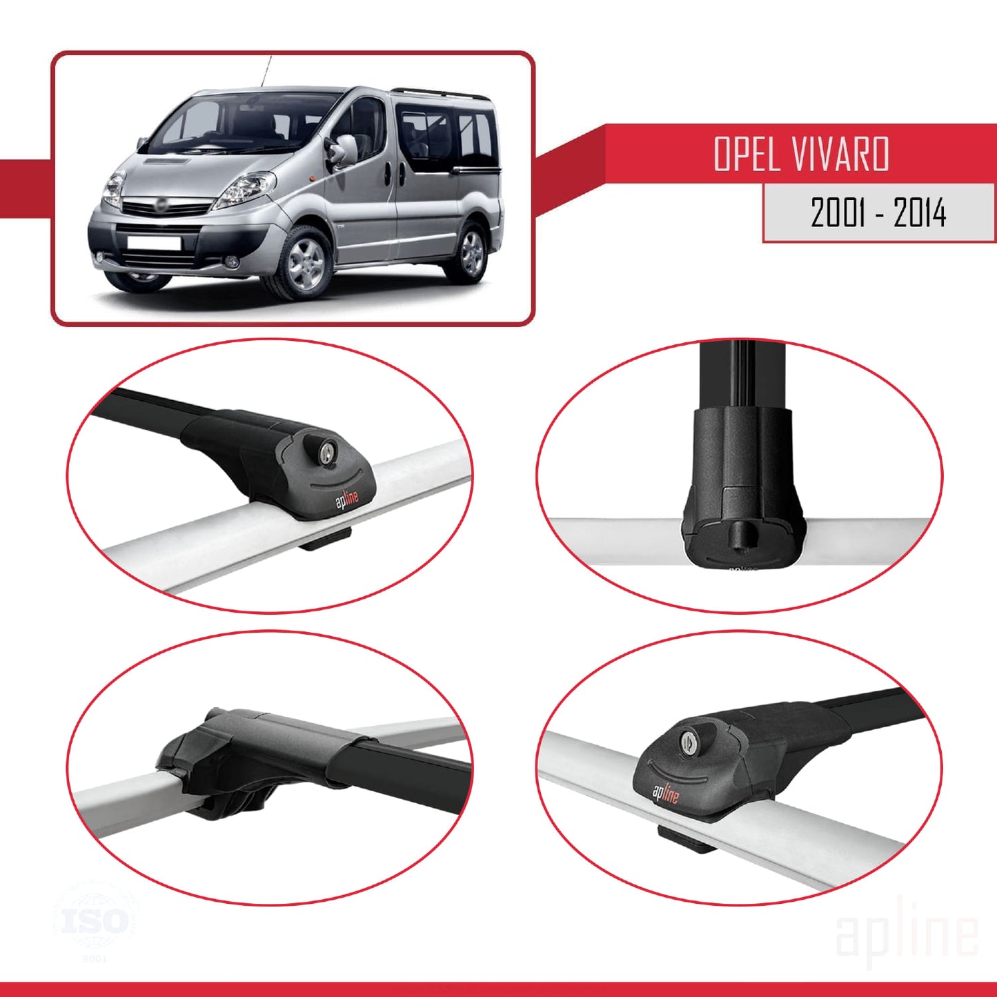 Compatible with Opel Vivaro A 2001-2014 ACE-1 Car Roof Rack Cross Bar Black Aluminium 2 Bars