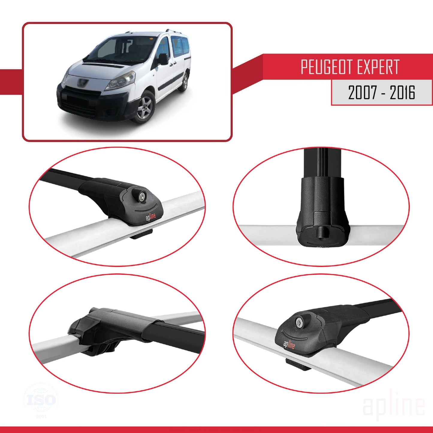 Compatible with Peugeot Expert 2 2007-2016 ACE-1 Car Roof Rack Cross Bar Black Aluminium 2 Bars