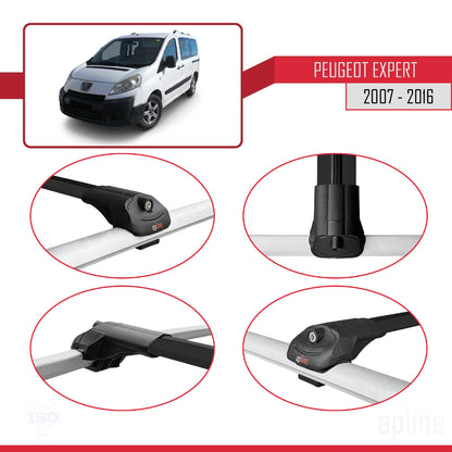 Compatible with Peugeot Expert 2 2007-2016 ACE-1 Car Roof Rack Cross Bar Black Aluminium 2 Bars