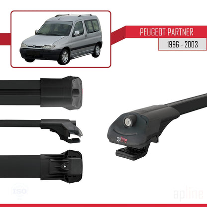 Compatible with Peugeot Partner Pre-Facelift 1996-2003 ACE-1 Car Roof Rack Cross Bar Black Aluminium 4 Bars