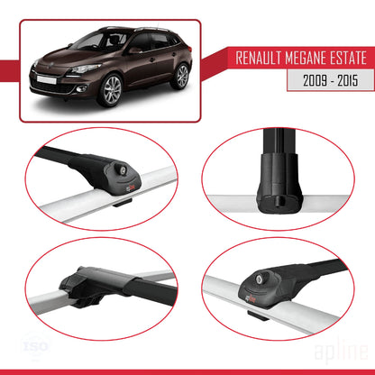 Compatible with Renault Megane 3 ST 2009-2015 ACE-1 Car Roof Rack Cross Bar Black Aluminium 2 Bars