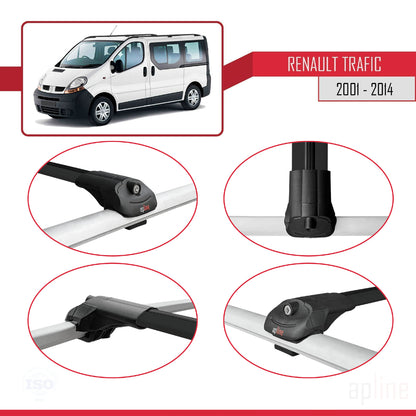 Compatible with Renault Trafic 2 (X83) 2001-2014 ACE-1 Car Roof Rack Cross Bar Black Aluminium 4 Bars