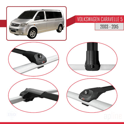Compatible with Volkswagen T5 Caravelle 2003-2015 ACE-1 Car Roof Rack Cross Bar Black Aluminium 4 Bars