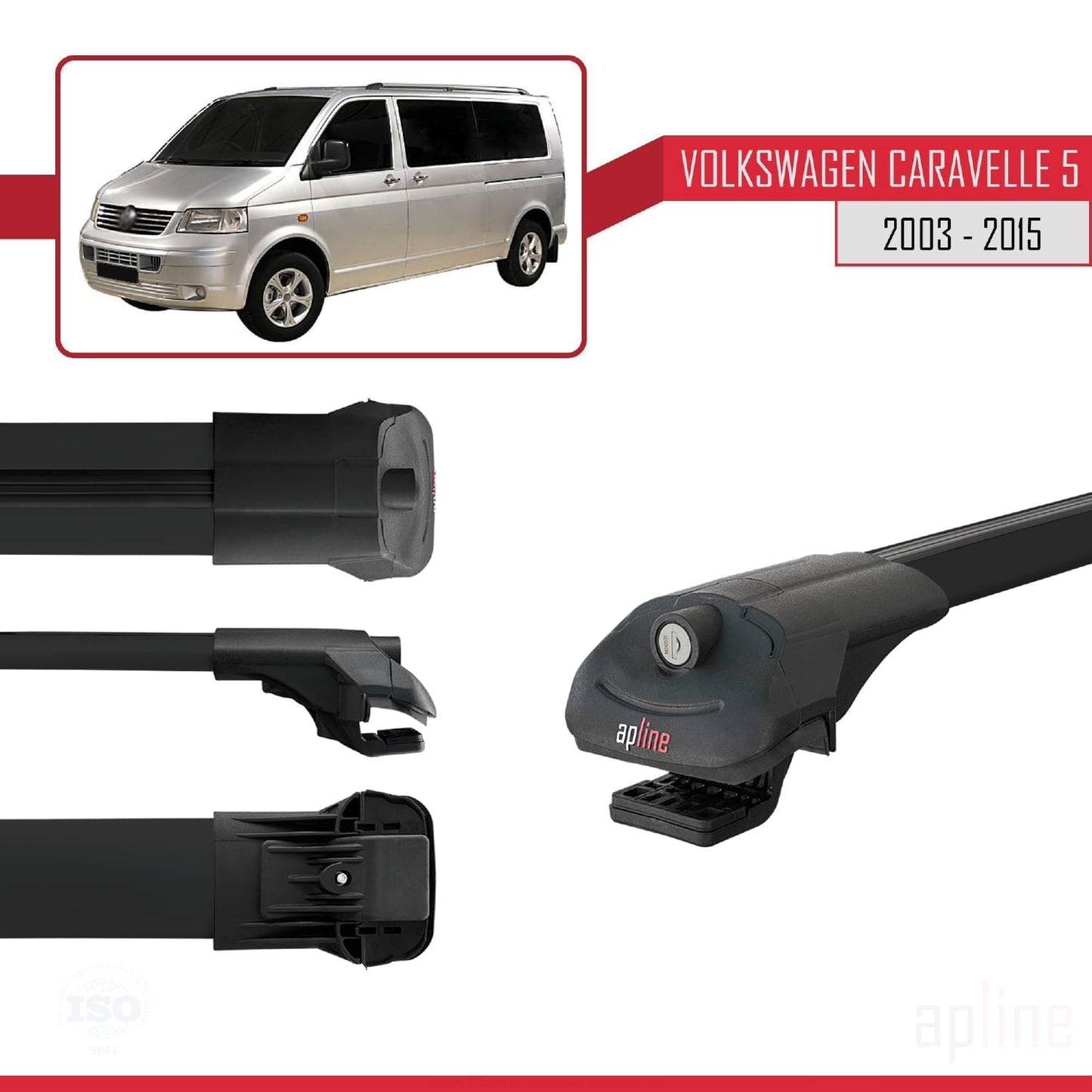 Compatible with Volkswagen T5 Caravelle 2003-2015 ACE-1 Car Roof Rack Cross Bar Black Aluminium 2 Bars