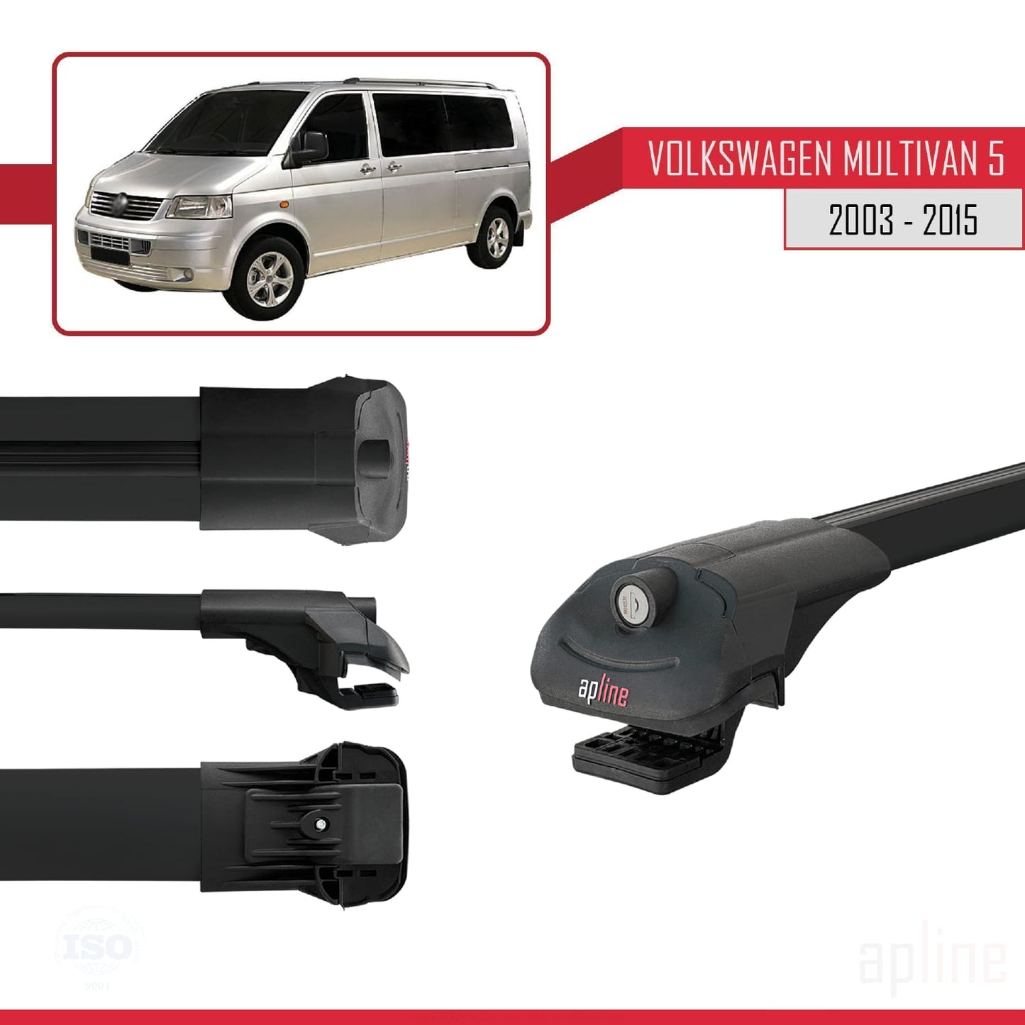 Compatible with Volkswagen T5 Multivan 2003-2015 ACE-1 Car Roof Rack Cross Bar Black Aluminium 4 Bars