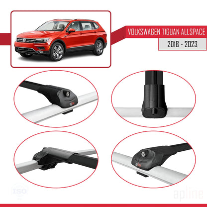 Compatible with Volkswagen Tiguan Allspace (BW) 2018-2023 ACE-1 Car Roof Rack Cross Bar Black Aluminium 2 Bars