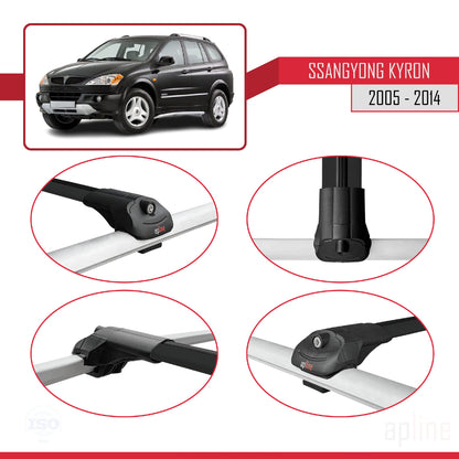 Compatible with Ssangyong Kyron 2005-2014 ACE-1 Car Roof Rack Cross Bar Black Aluminium 2 Bars