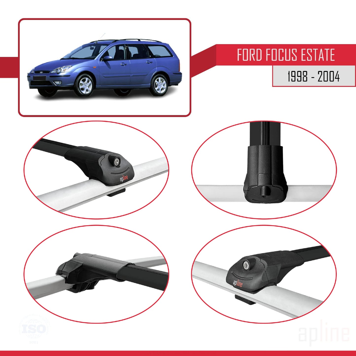 Compatible with Ford Focus (C170) SW 1998-2004 ACE-1 Car Roof Rack Cross Bar Black Aluminium 3 Bars