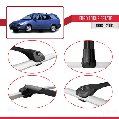 Compatible with Ford Focus (C170) SW 1998-2004 ACE-1 Car Roof Rack Cross Bar Black Aluminium 3 Bars