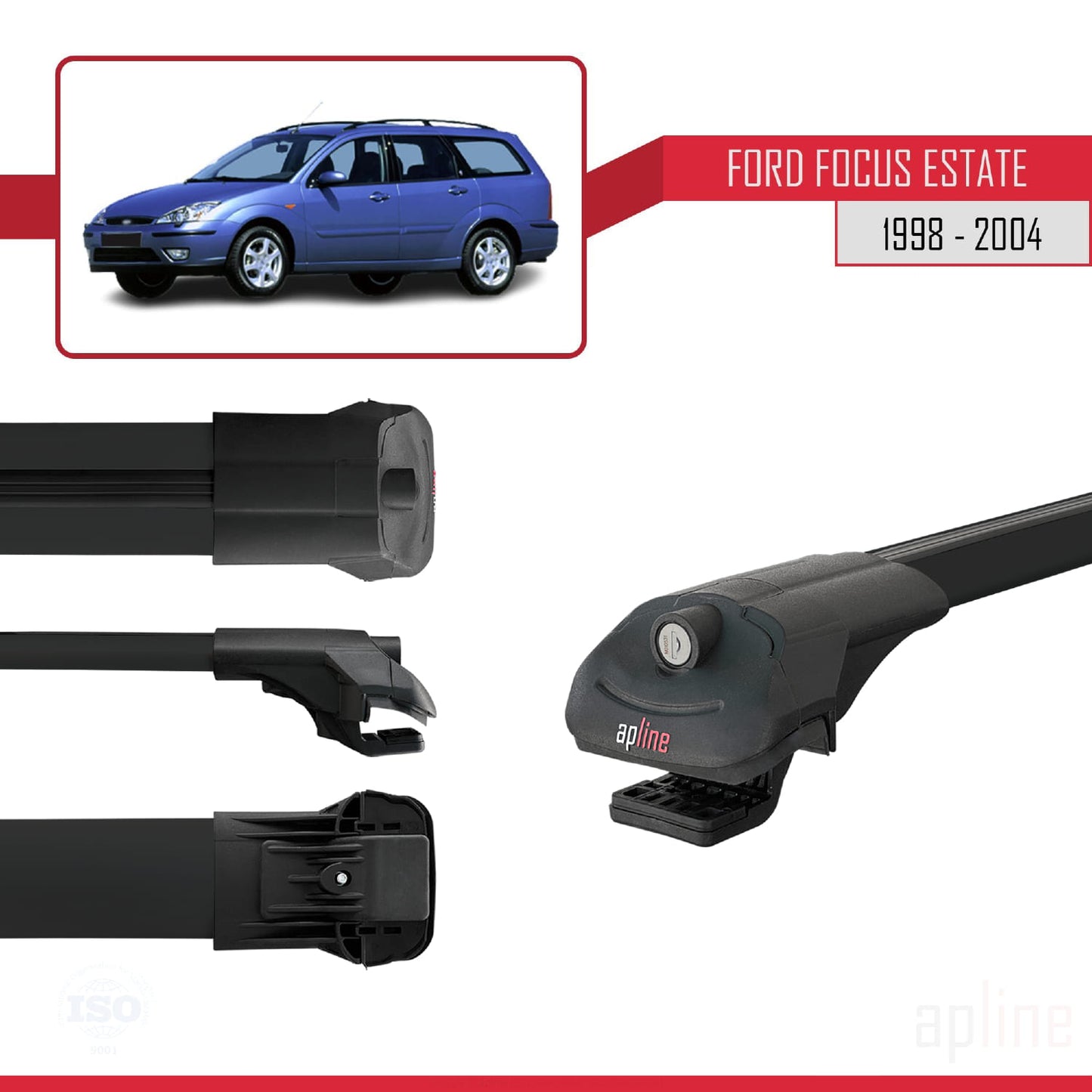 Compatible with Ford Focus (C170) SW 1998-2004 ACE-1 Car Roof Rack Cross Bar Black Aluminium 2 Bars