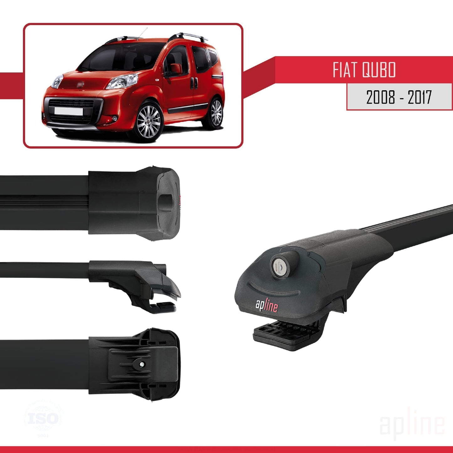 Compatible with Fiat Qubo 2008-2017 ACE-1 Car Roof Rack Cross Bar Black Aluminium 4 Bars