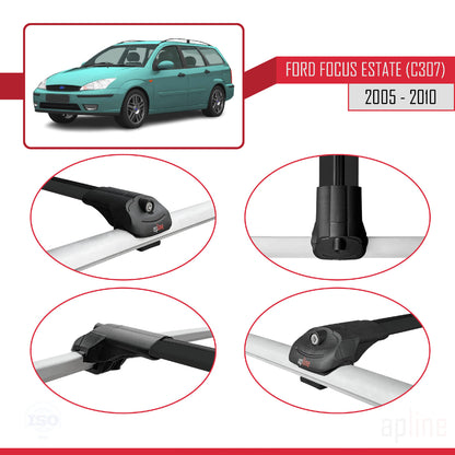 Compatible with Ford Focus 2 (C307) SW 2005-2010 ACE-1 Car Roof Rack Cross Bar Black Aluminium 3 Bars