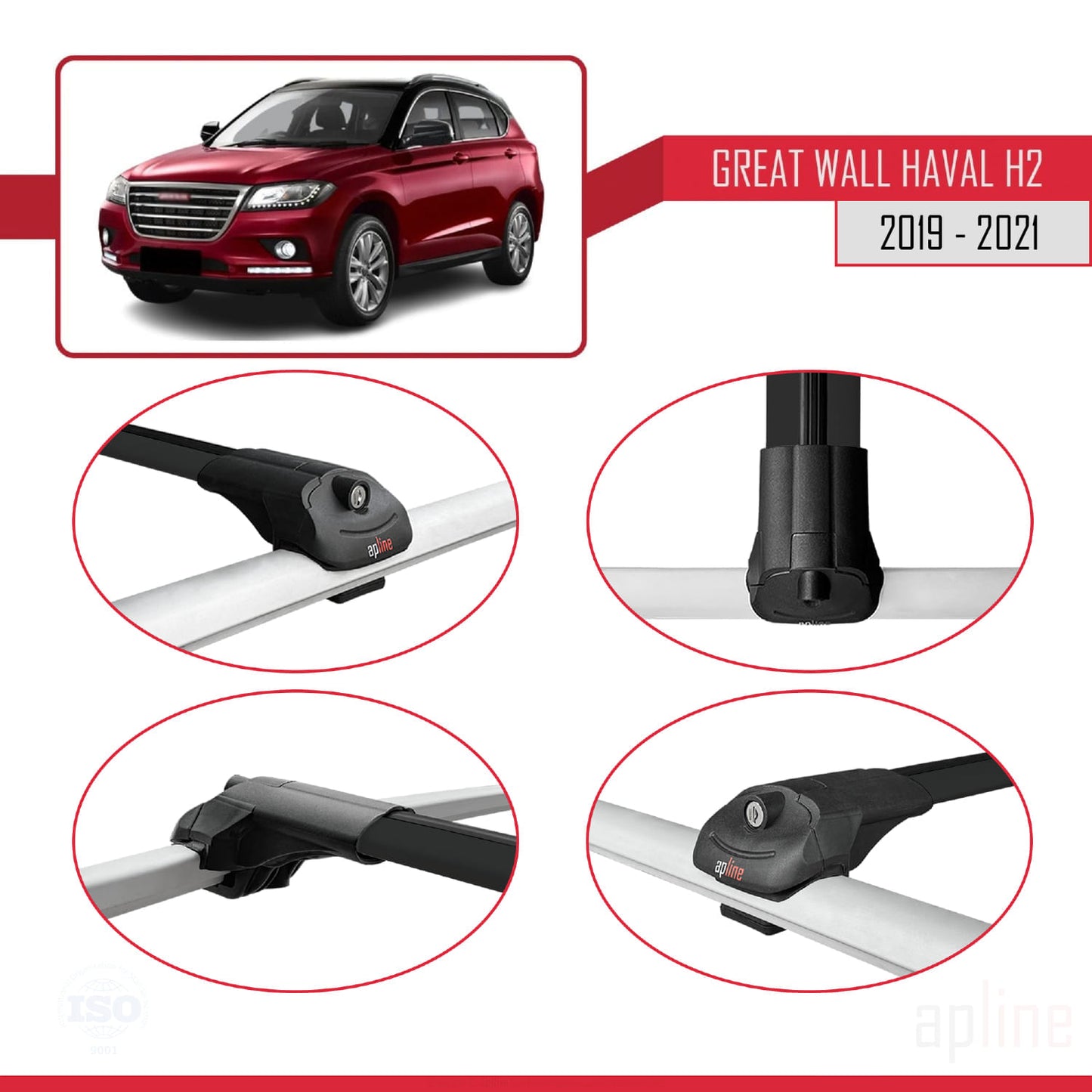 Compatible with Great Wall Haval H2 2019-2021 ACE-1 Car Roof Rack Cross Bar Black Aluminium 3 Bars
