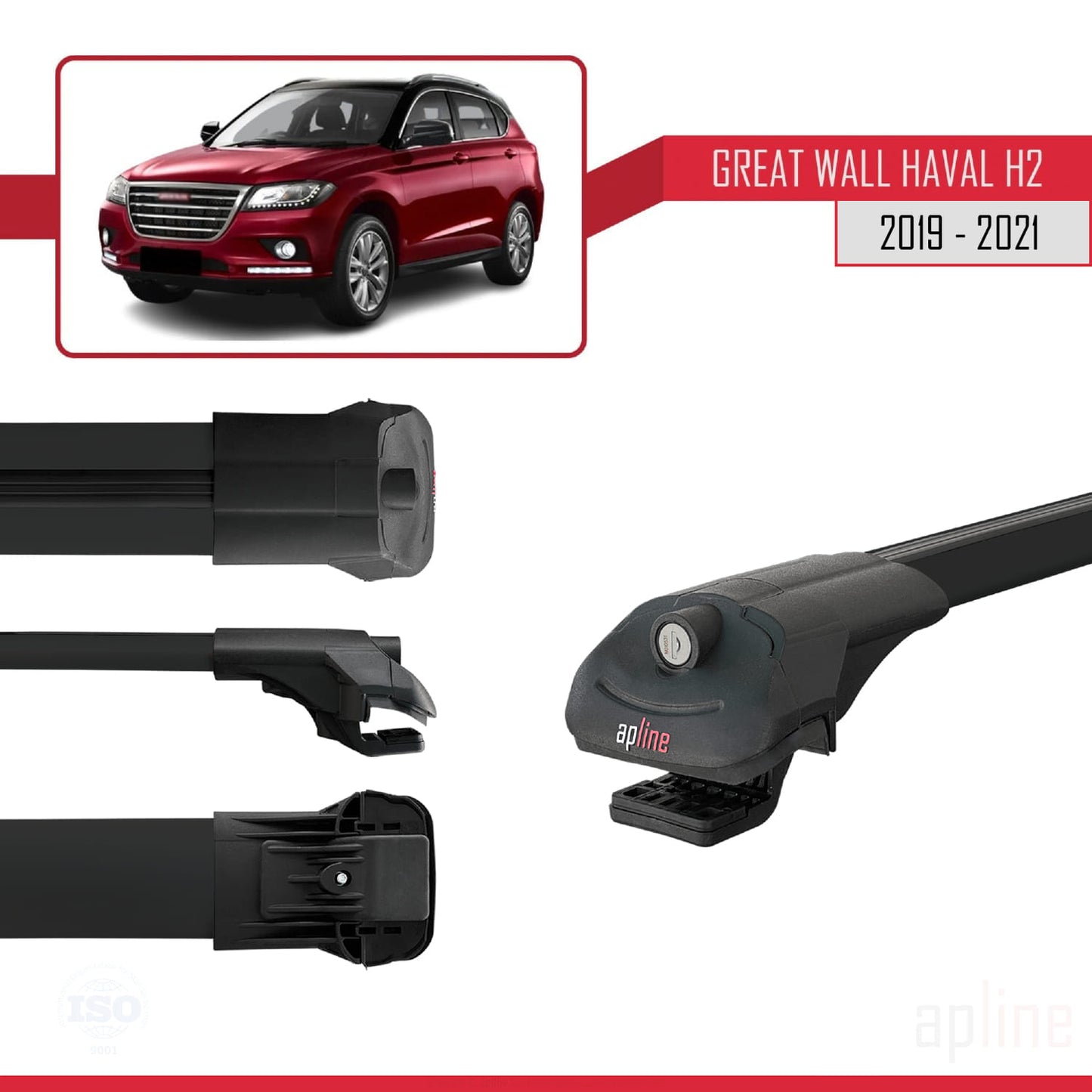 Compatible with Great Wall Haval H2 2019-2021 ACE-1 Car Roof Rack Cross Bar Black Aluminium 2 Bars