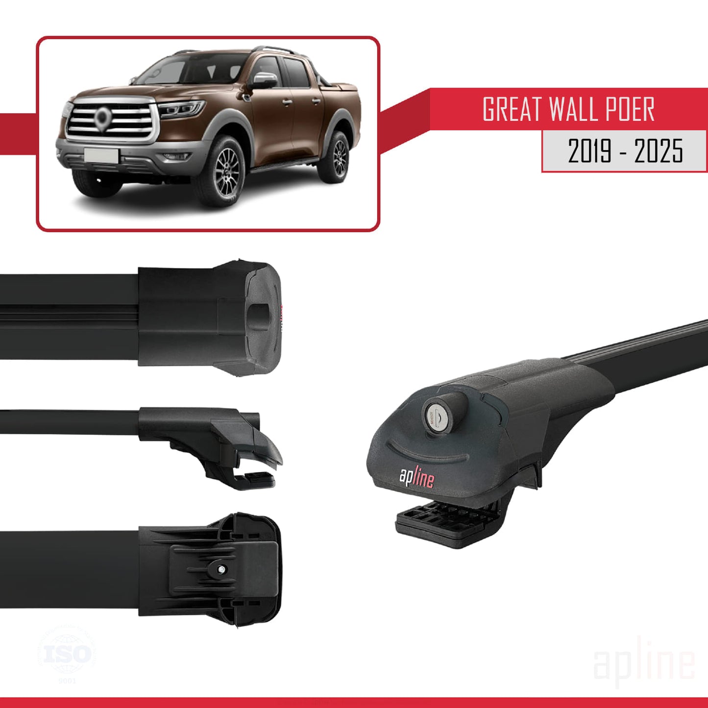 Compatible with Great Wall Poer 2019-2025 ACE-1 Car Roof Rack Cross Bar Black Aluminium 2 Bars