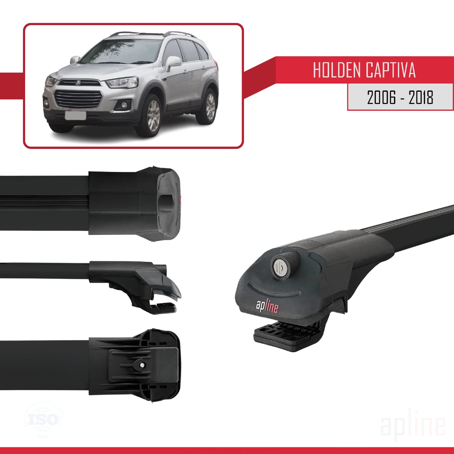 Compatible with Holden Captiva 2006-2018 ACE-1 Car Roof Rack Cross Bar Black Aluminium 3 Bars
