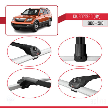 Compatible with Kia Borrego (HM) 2008-2019 ACE-1 Car Roof Rack Cross Bar Black Aluminium 2 Bars