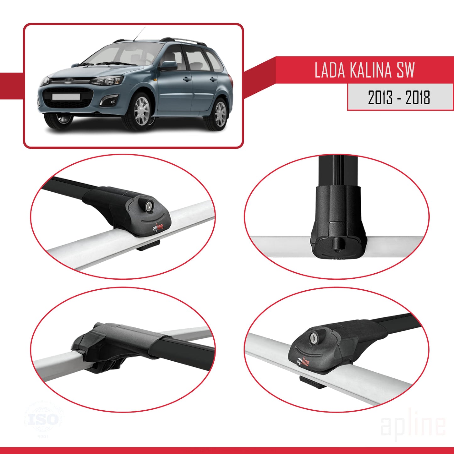 Compatible with Lada Kalina 2 SW 2013-2018 ACE-1 Car Roof Rack Cross Bar Black Aluminium 3 Bars