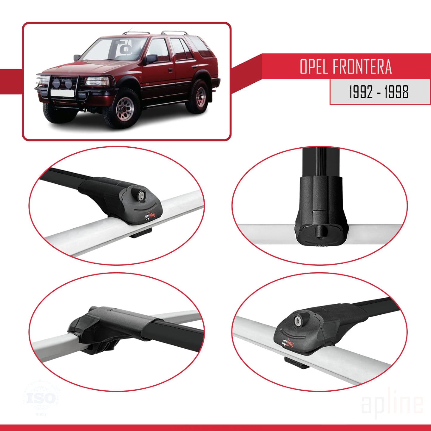 Compatible with Opel Frontera 1992-1998 ACE-1 Car Roof Rack Cross Bar Black Aluminium 2 Bars