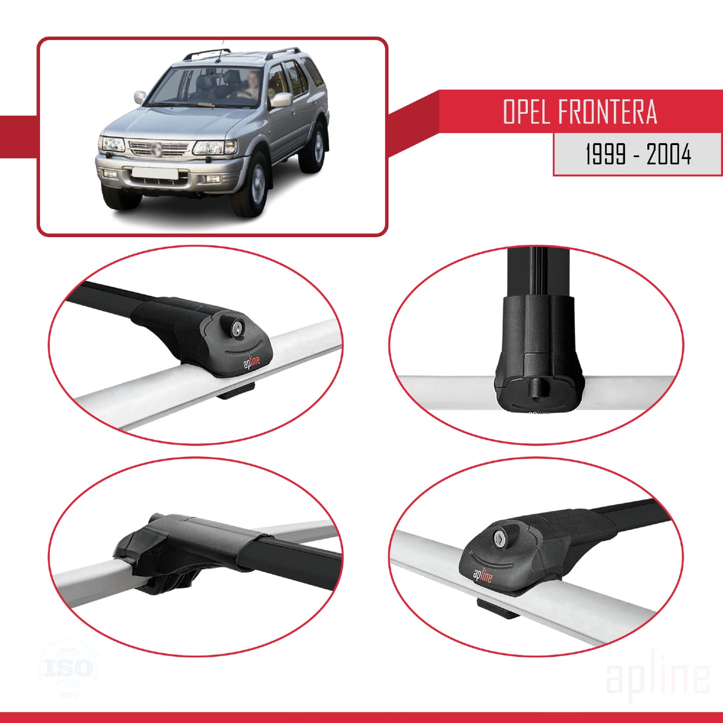 Compatible with Opel Frontera 2 1999-2004 ACE-1 Car Roof Rack Cross Bar Black Aluminium 3 Bars