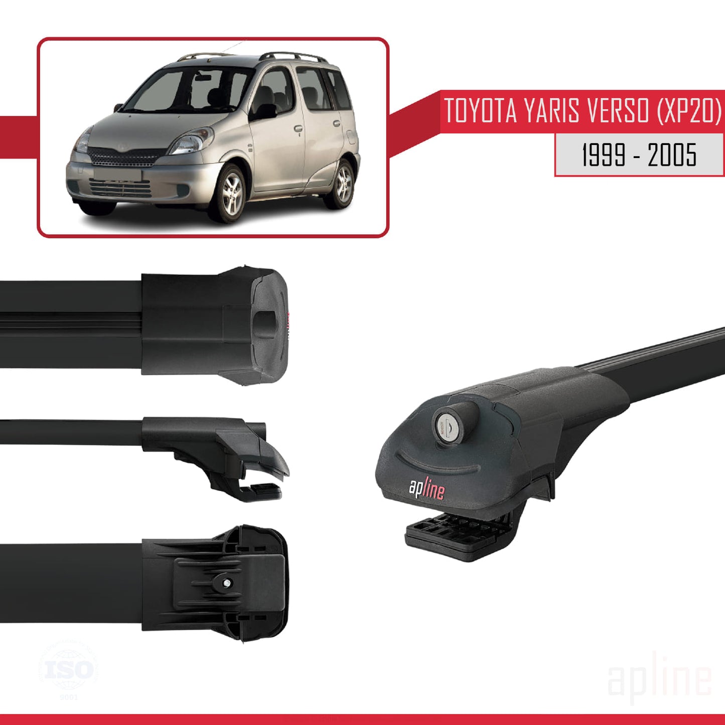 Compatible with Toyota Yaris Verso (XP20) 1999-2005 ACE-1 Car Roof Rack Cross Bar Black Aluminium 2 Bars