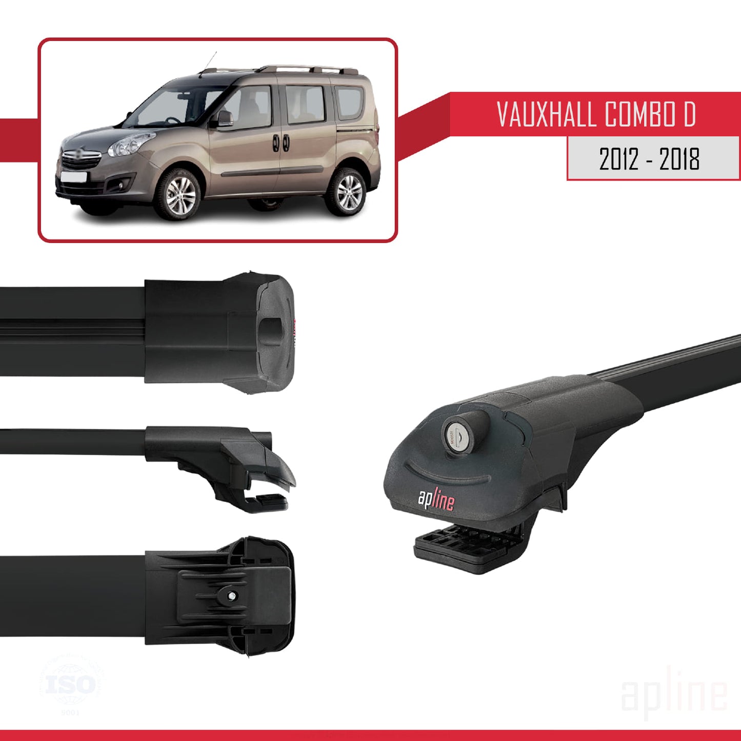 Compatible with Vauxhall Combo D 2012-2018 ACE-1 Car Roof Rack Cross Bar Black Aluminium 2 Bars