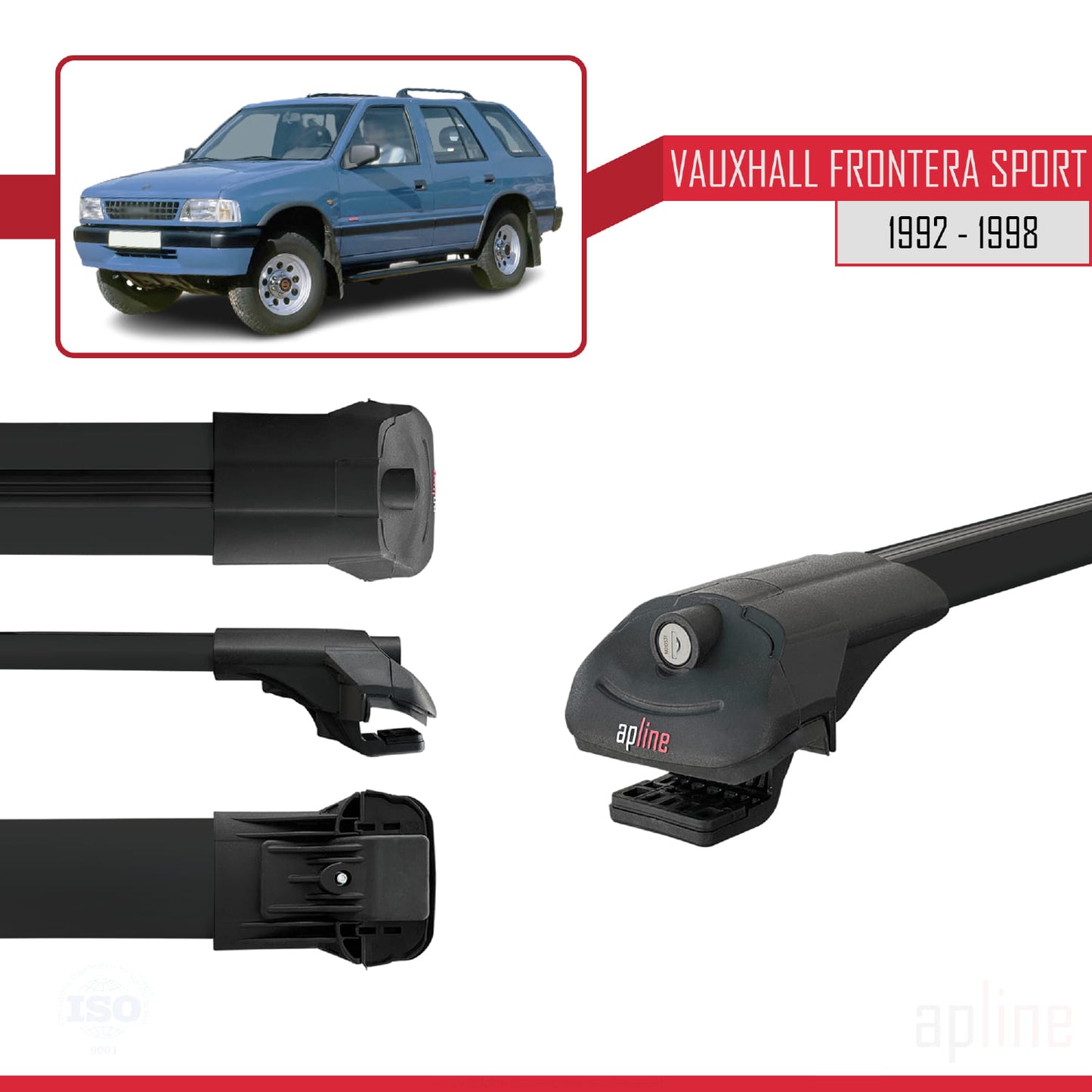 Compatible with Vauxhall Frontera Sport 1992-1998 ACE-1 Car Roof Rack Cross Bar Black Aluminium 3 Bars
