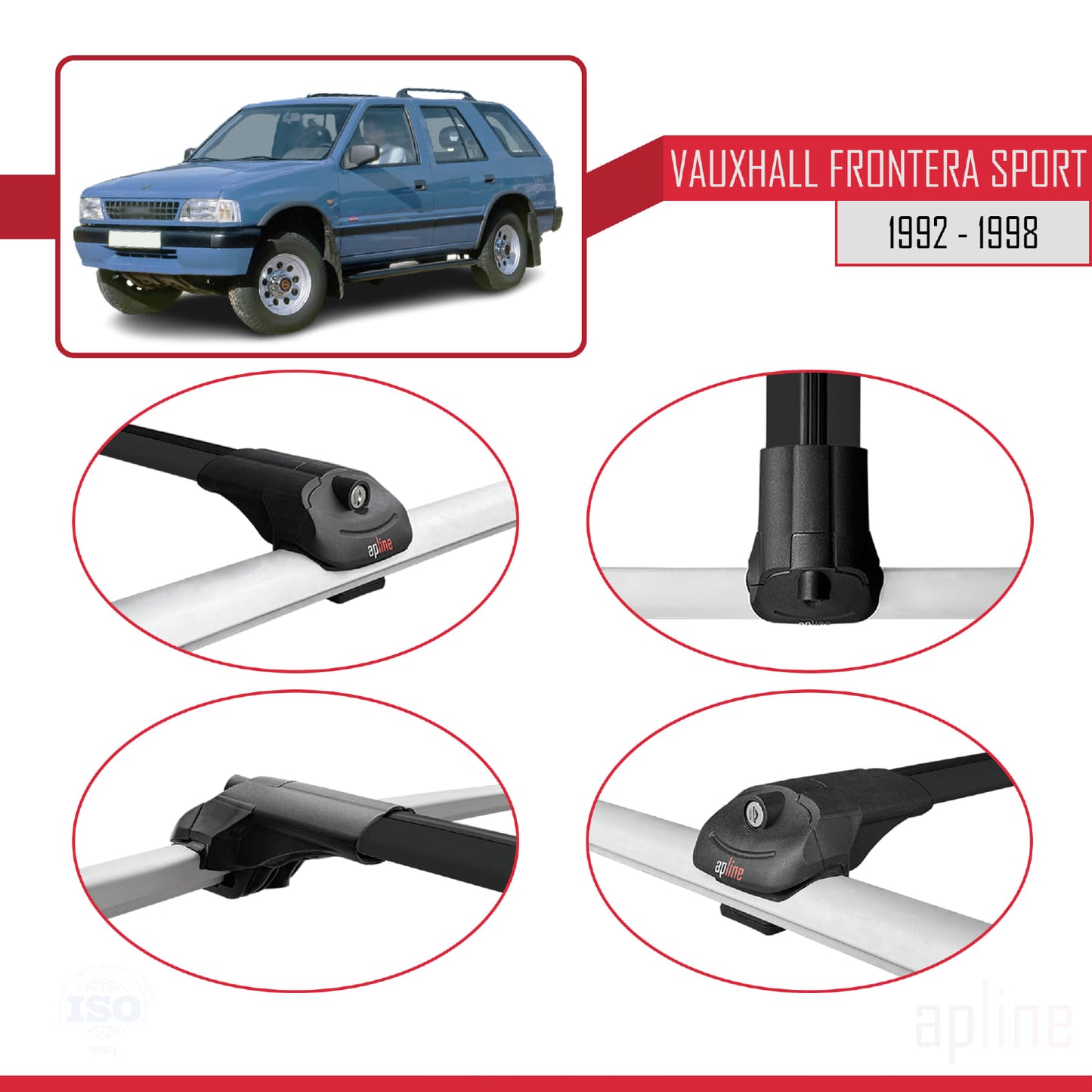 Compatible with Vauxhall Frontera Sport 1992-1998 ACE-1 Car Roof Rack Cross Bar Black Aluminium 3 Bars