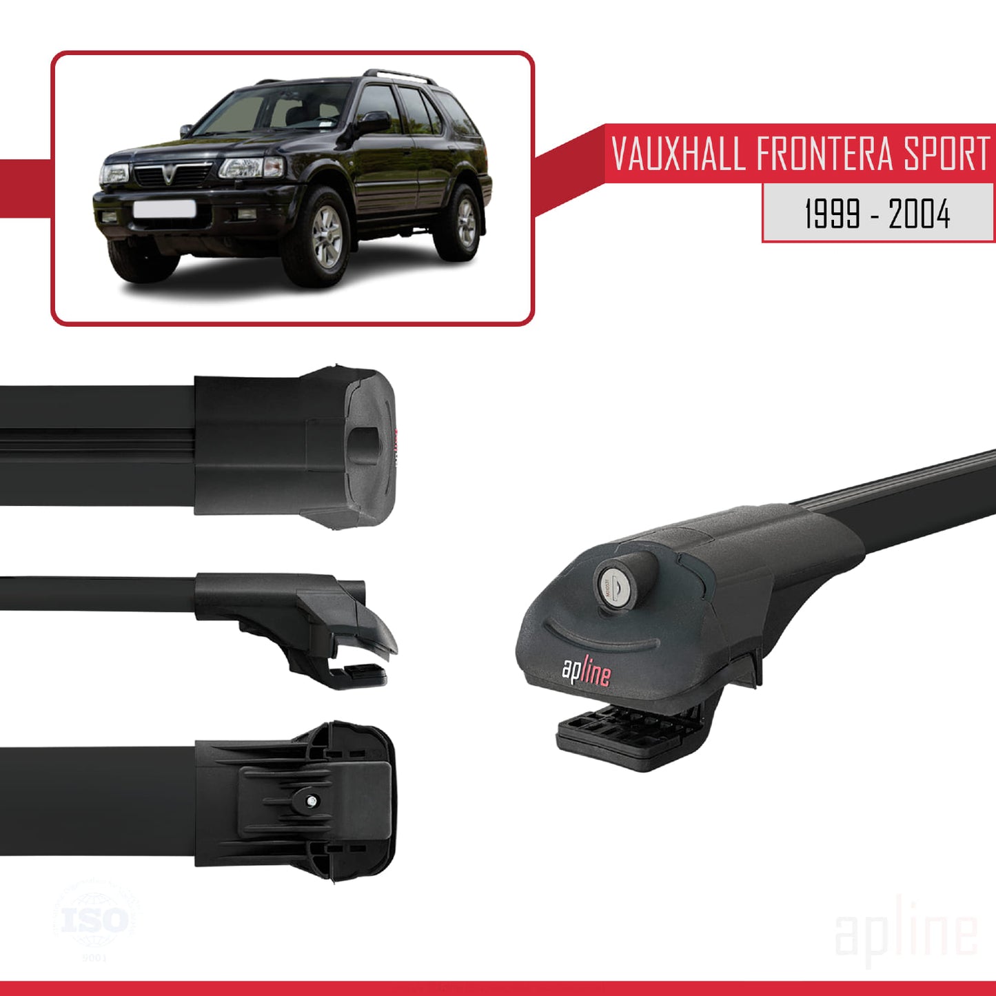Compatible with Vauxhall Frontera 2 Sport 1999-2004 ACE-1 Car Roof Rack Cross Bar Black Aluminium 3 Bars