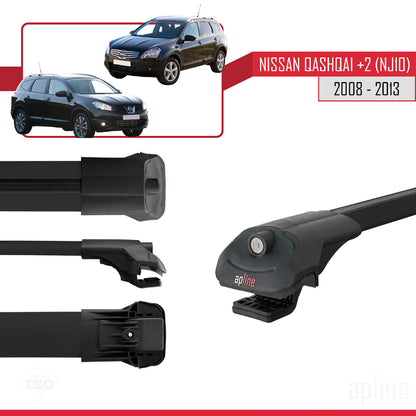 Compatible with Nissan Qashqai +2 (NJ10) 2008-2013 ACE-1 Car Roof Rack Cross Bar Black Aluminium 3 Bars