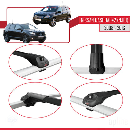 Compatible with Nissan Qashqai +2 (NJ10) 2008-2013 ACE-1 Car Roof Rack Cross Bar Black Aluminium 3 Bars