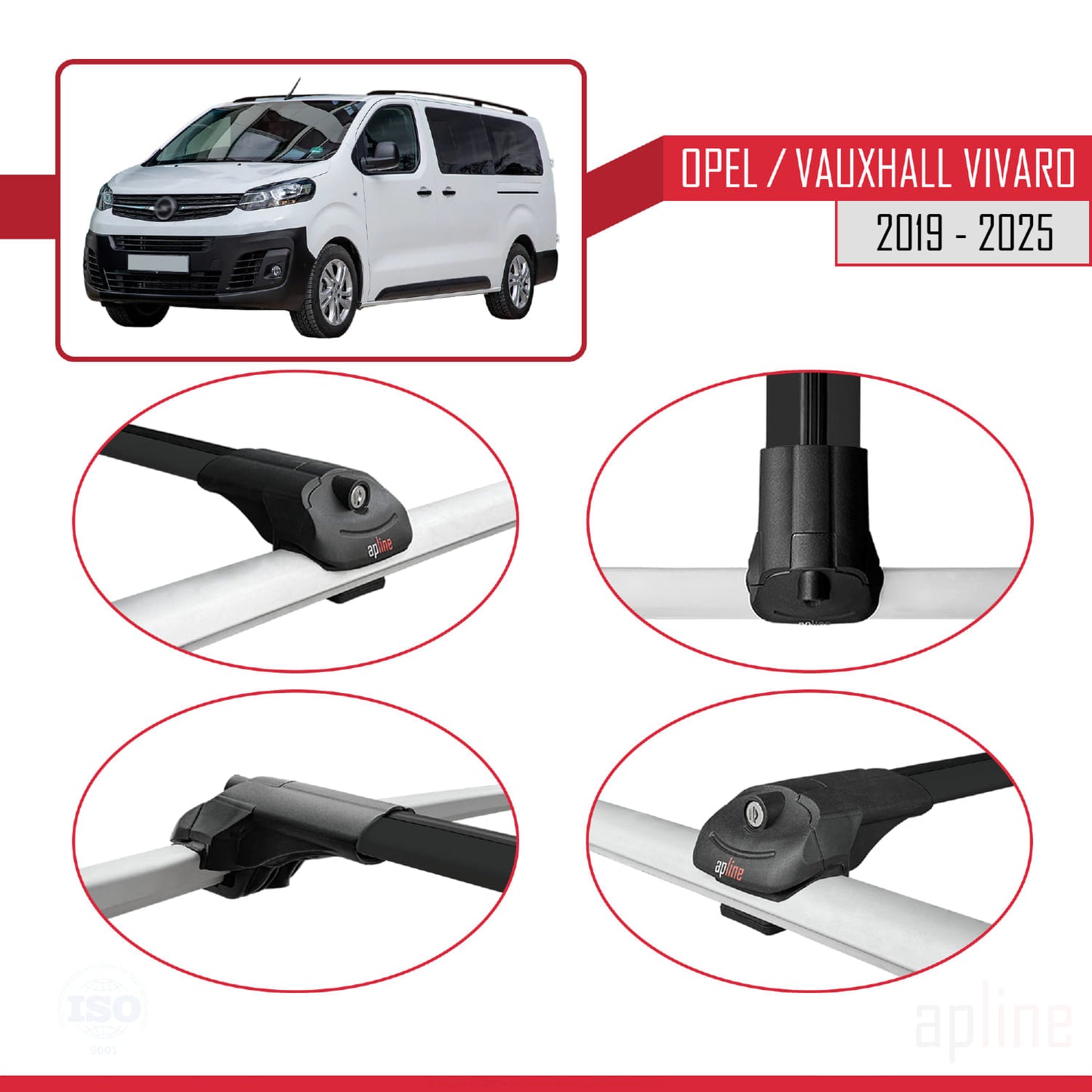 Compatible with Opel Vivaro C 2019-2025 ACE-1 Car Roof Rack Cross Bar Black Aluminium 3 Bars