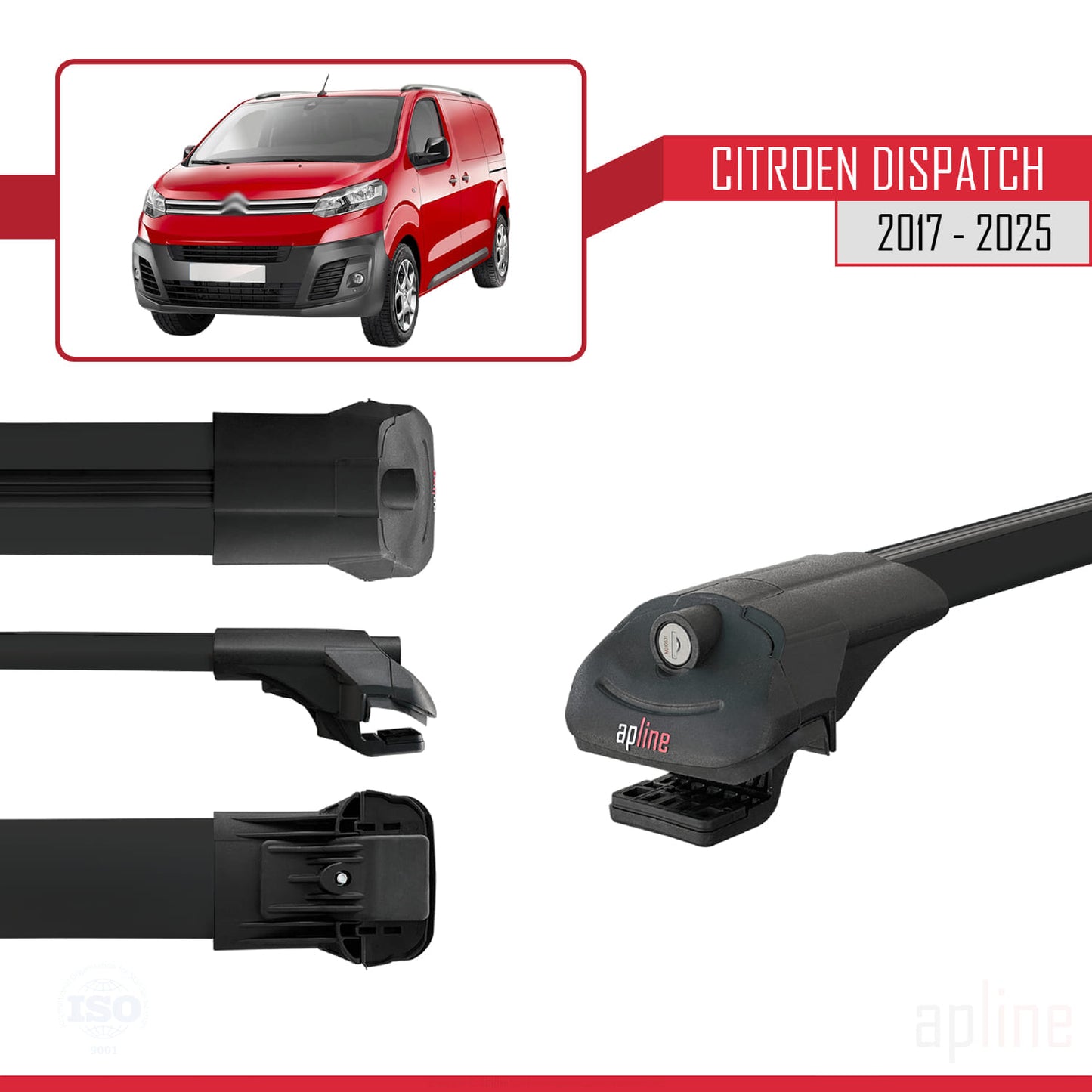 Compatible with Citroen Dispatch (K0) 2017-2025 ACE-1 Car Roof Rack Cross Bar Black Aluminium 4 Bars