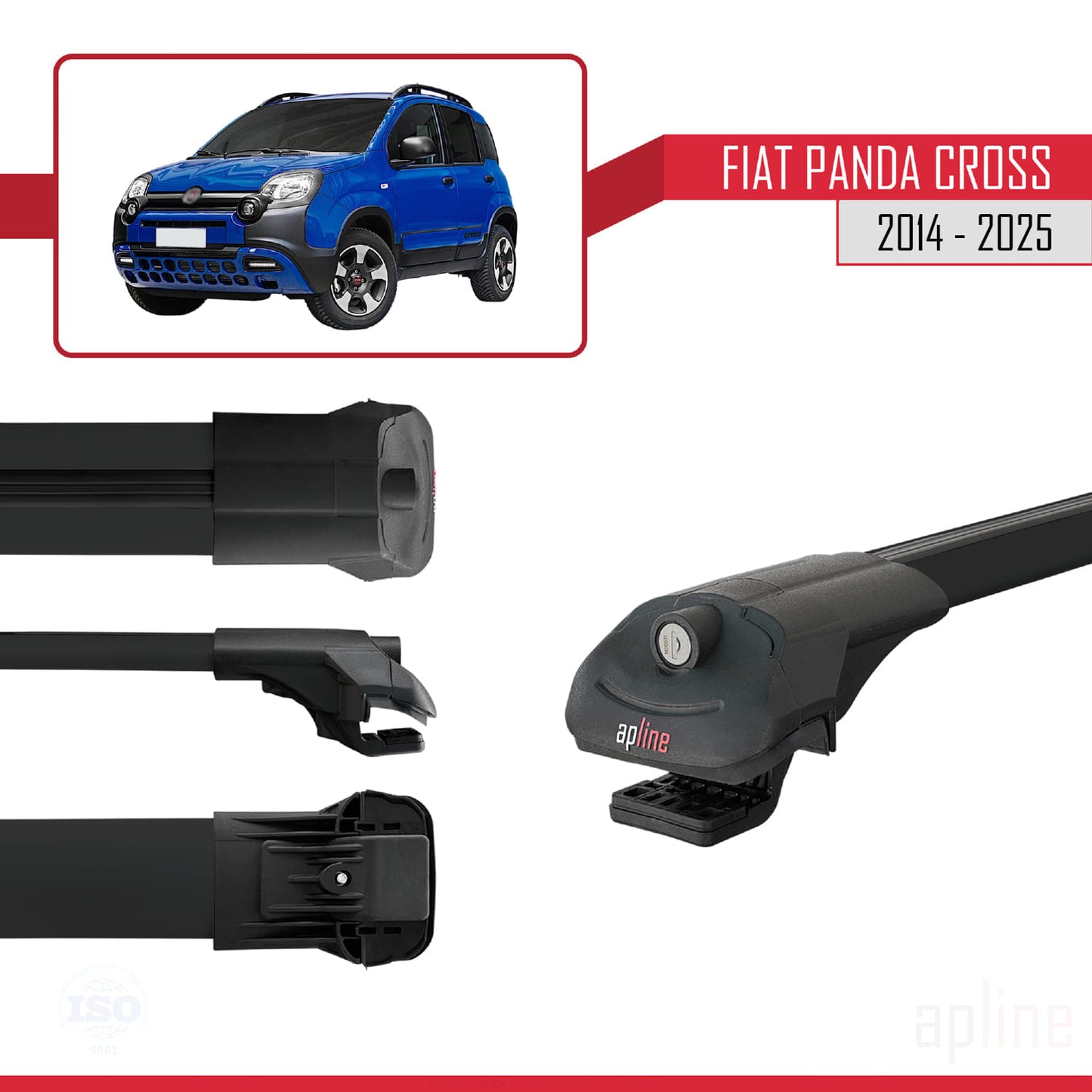 Compatible with Fiat Panda Cross 2014-2025 ACE-1 Car Roof Rack Cross Bar Black Aluminium 3 Bars
