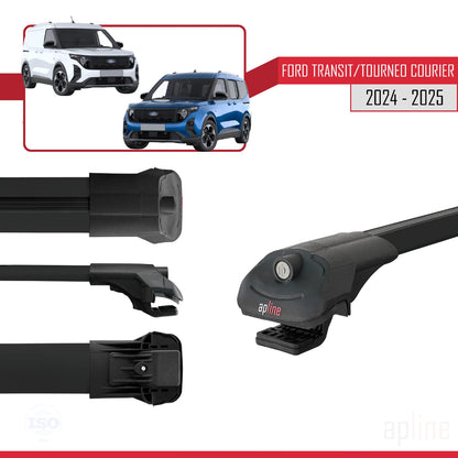 Compatible with Ford Transit / Tourneo Courier 2024-2025 ACE-1 Car Roof Rack Cross Bar Black Aluminium 3 Bars