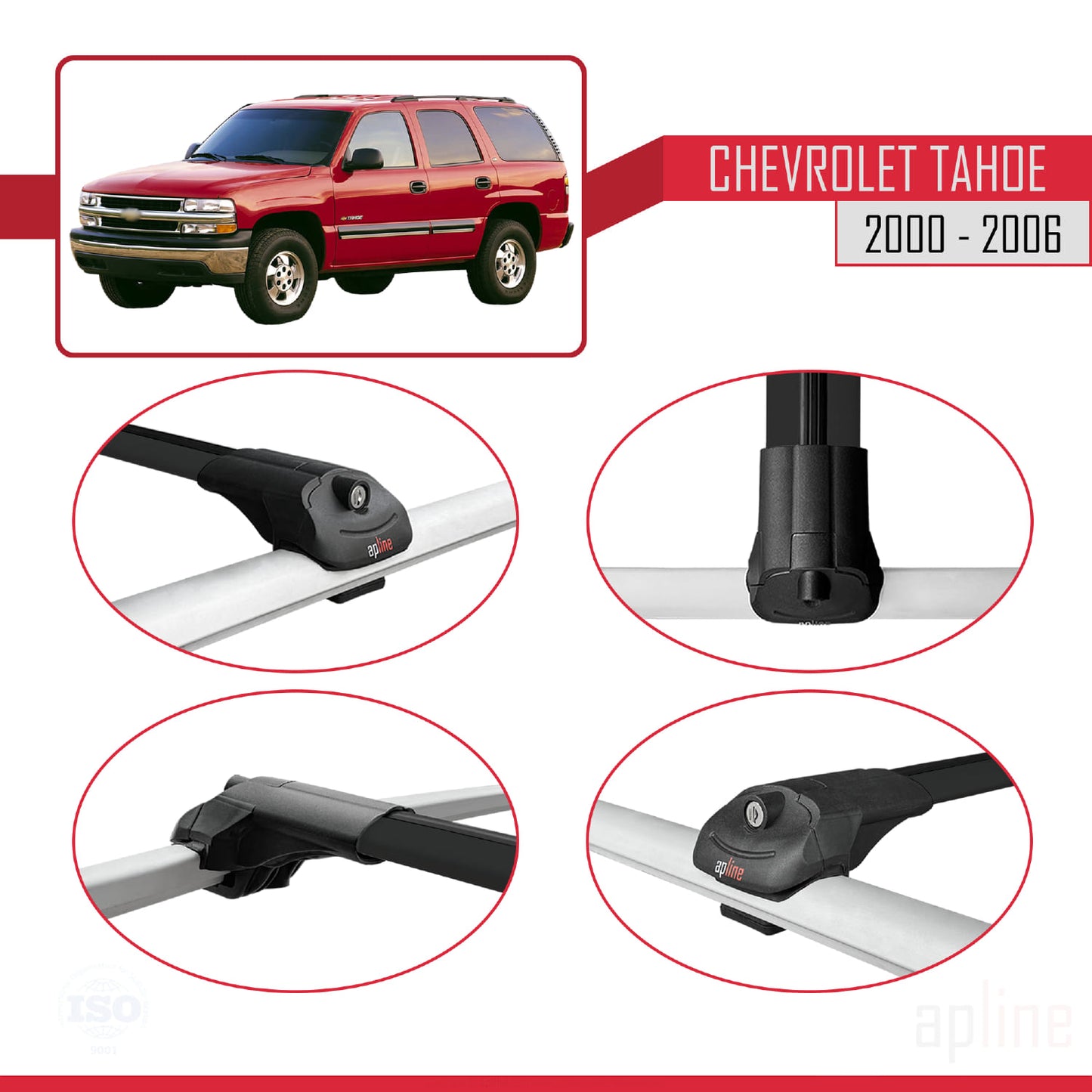 Compatible with Chevrolet Tahoe 2000-2006 ACE-1 Car Roof Rack Cross Bar Black Aluminium 2 Bars