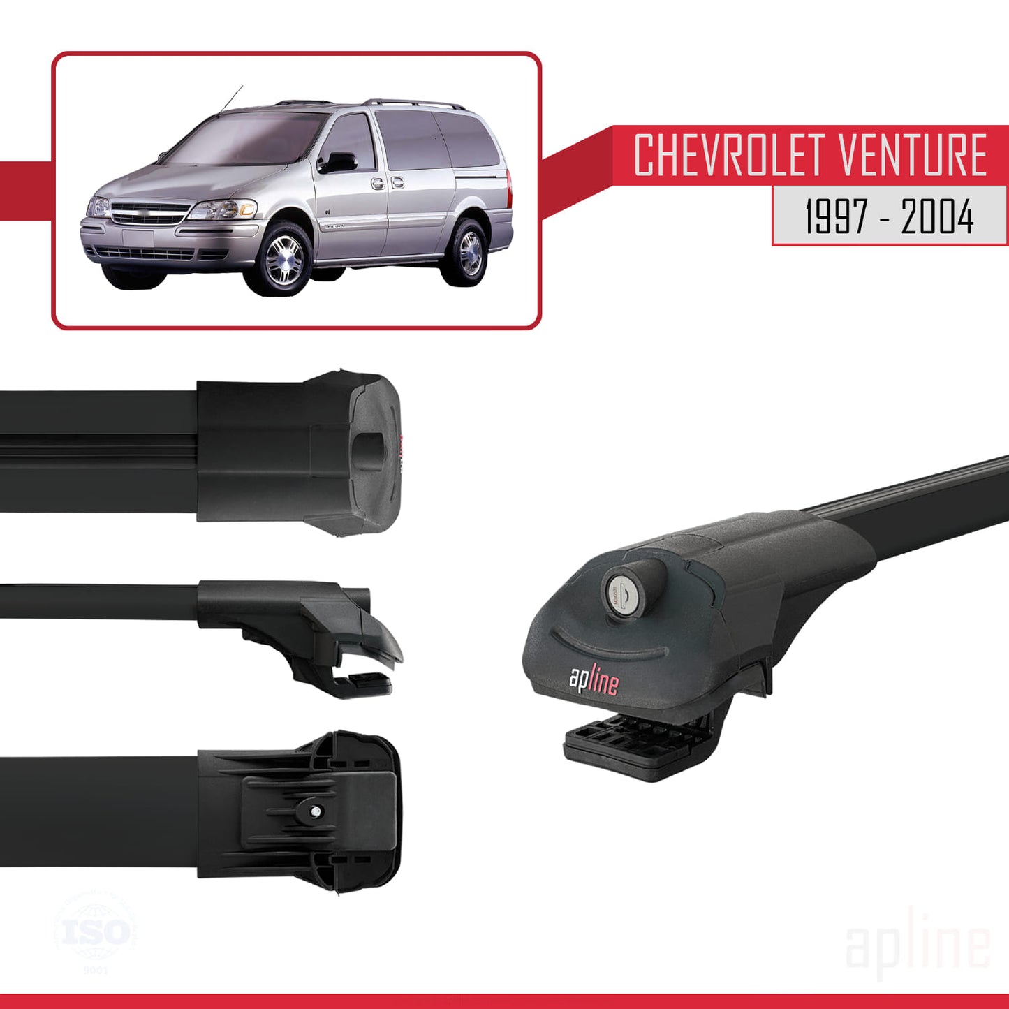 Compatible with Chevrolet Venture 1997-2004 ACE-1 Car Roof Rack Cross Bar Black Aluminium 2 Bars