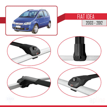 Compatible with Fiat Idea 2003-2012 ACE-1 Car Roof Rack Cross Bar Black Aluminium 2 Bars