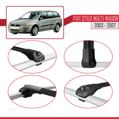 Compatible with Fiat Stilo Multi Wagon 2003-2007 ACE-1 Car Roof Rack Cross Bar Black Aluminium 2 Bars