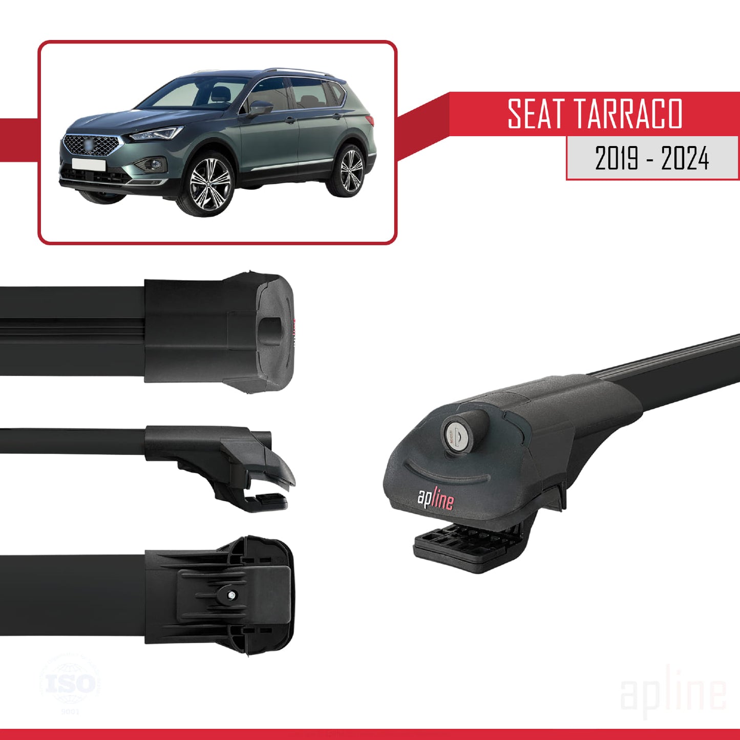 Compatible with Seat Tarraco 2019-2024 ACE-1 Car Roof Rack Cross Bar Black Aluminium 2 Bars