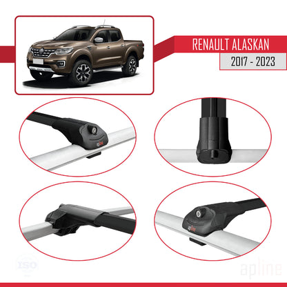 Compatible with Renault Alaskan 2017-2023 ACE-1 Car Roof Rack Cross Bar Black Aluminium 2 Bars