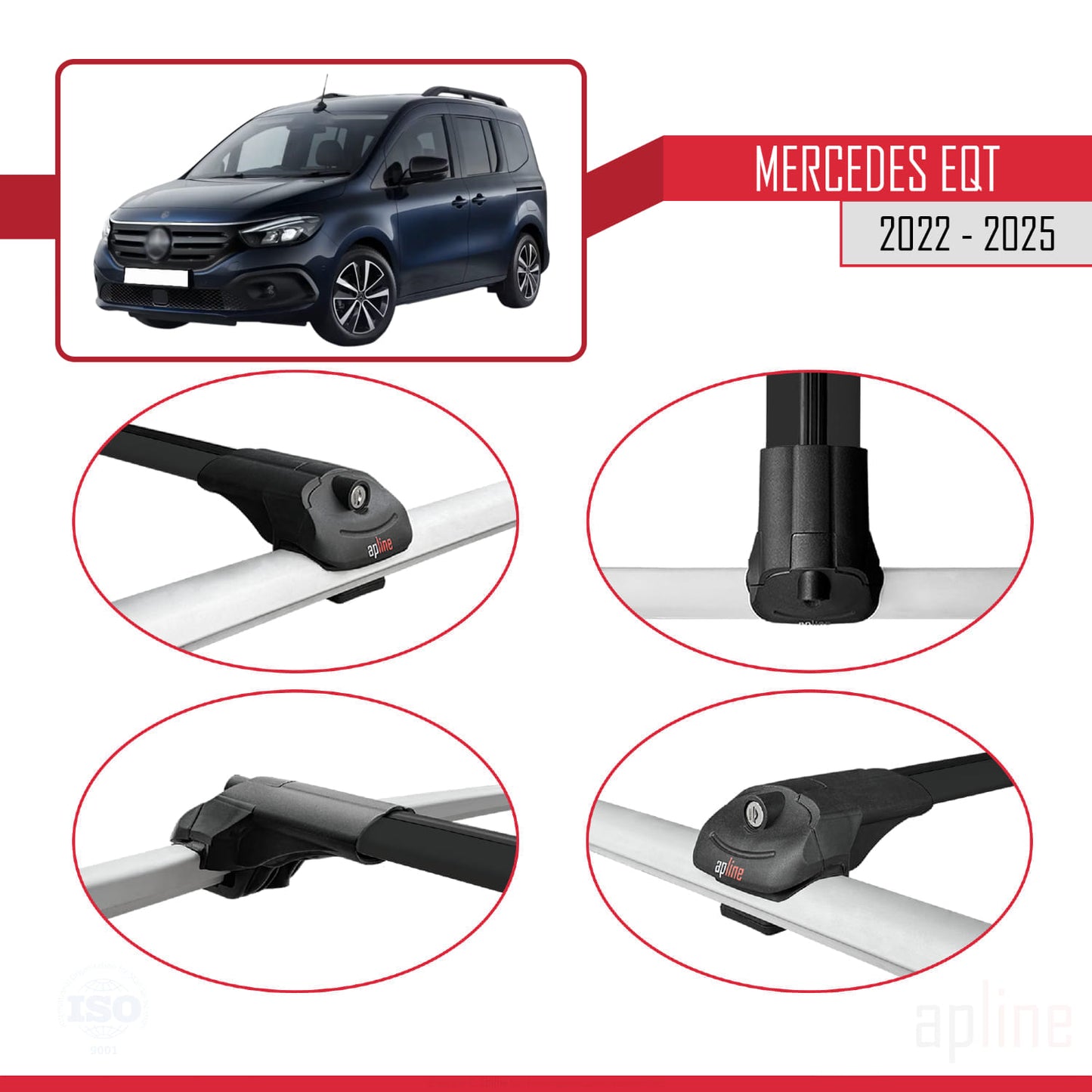 Compatible with Mercedes EQT / Citan W420 2022-2025 ACE-1 Car Roof Rack Cross Bar Black Aluminium 2 Bars