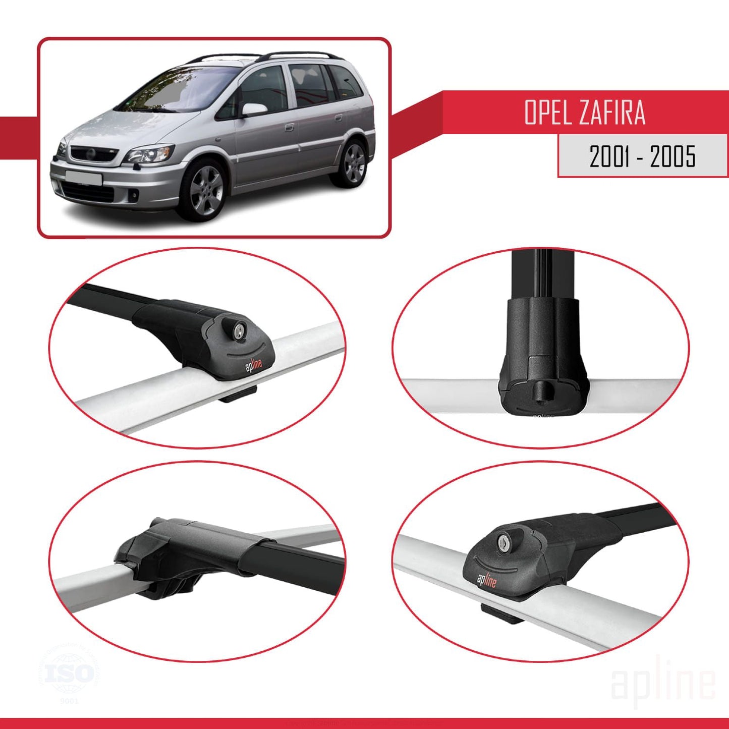 Compatible with Opel Zafira A (T98) 2001-2005 ACE-1 Car Roof Rack Cross Bar Black Aluminium 3 Bars