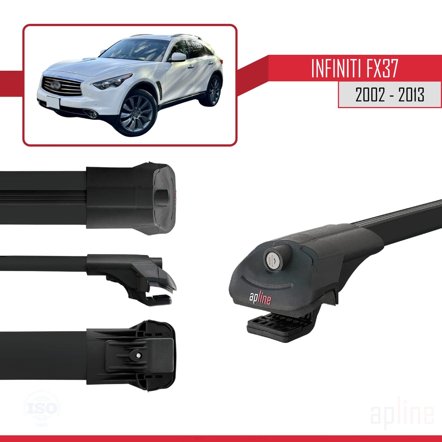 Compatible with Infiniti FX37 2002-2013 ACE-1 Car Roof Rack Cross Bar Black Aluminium 3 Bars
