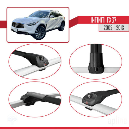 Compatible with Infiniti FX37 2002-2013 ACE-1 Car Roof Rack Cross Bar Black Aluminium 3 Bars