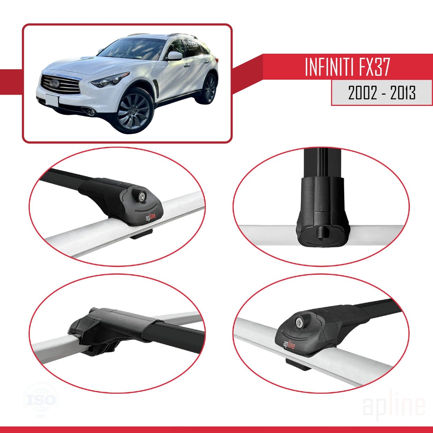 Compatible with Infiniti FX37 2002-2013 ACE-1 Car Roof Rack Cross Bar Black Aluminium 2 Bars