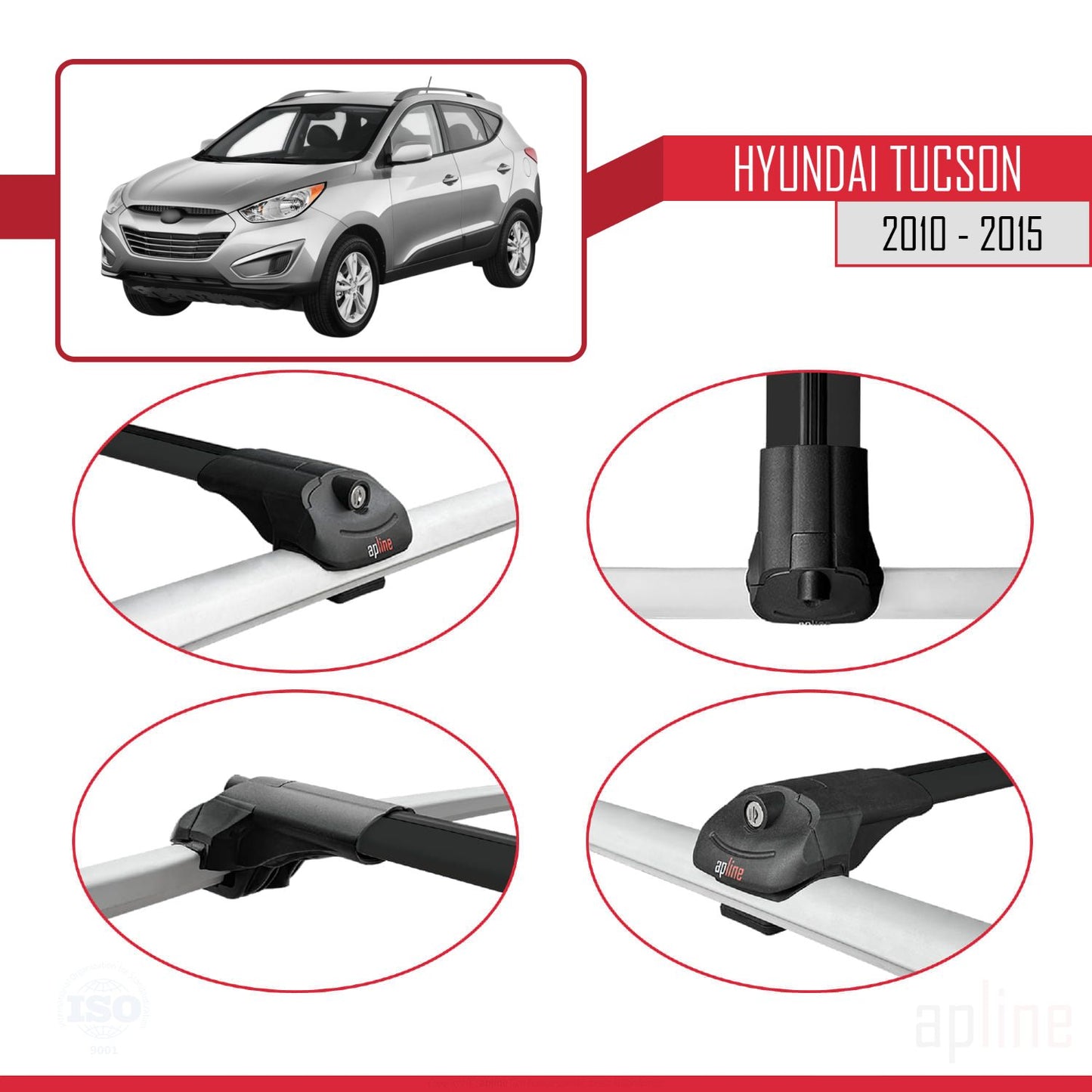 Compatible with Hyundai Tucson 2010-2015 ACE-1 Car Roof Rack Cross Bar Black Aluminium 2 Bars