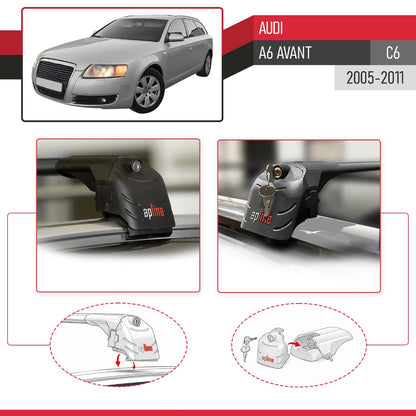Compatible with Audi A6 (C6) Avant 2005-2011 ACE-2 Model Car Roof Rack Cross Bar Black Aluminium 2 Bars