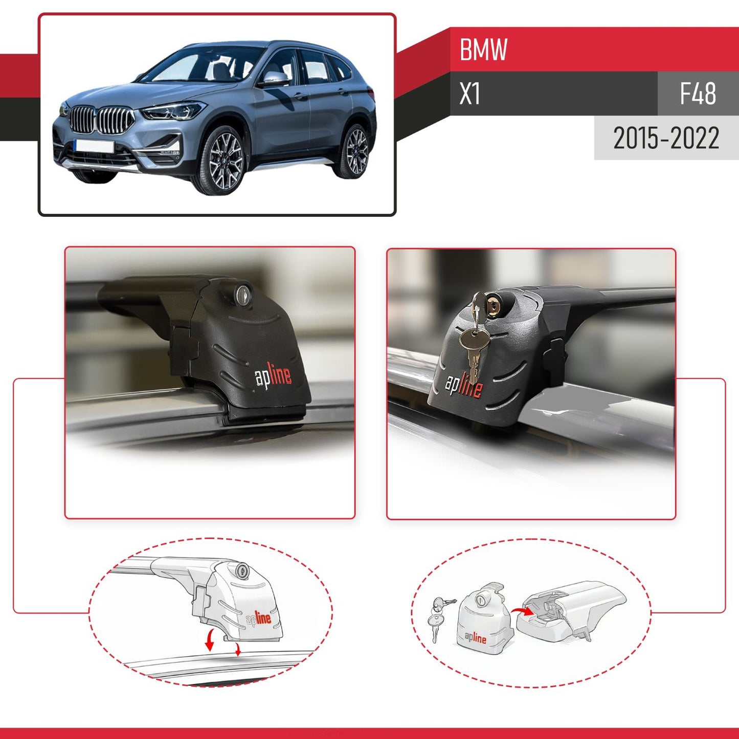 Compatible with BMW X1 (F48) 2015-2022 ACE-2 Model Car Roof Rack Cross Bar Black Aluminium 2 Bars
