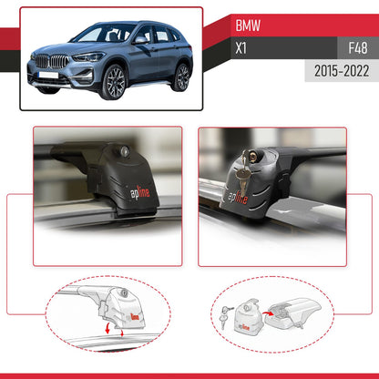 Compatible with BMW X1 (F48) 2015-2022 ACE-2 Model Car Roof Rack Cross Bar Black Aluminium 2 Bars